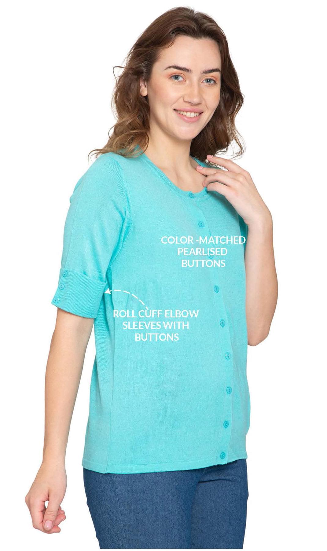 Women's Soft Knit Button Front Cardigan with Elbow Cuffs - side view