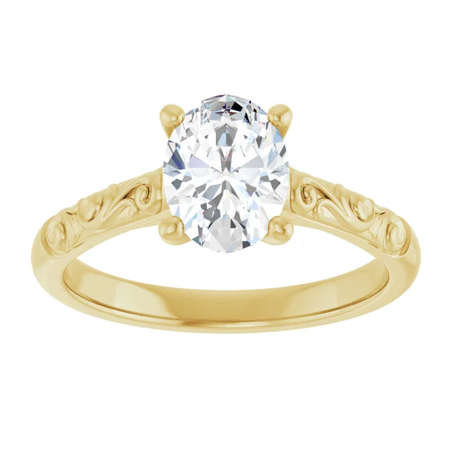 Vintage Oval Solitaire Engagement Ring 14K Yellow Gold