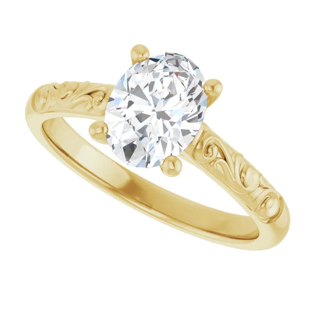 Vintage Oval Solitaire Engagement Ring 14K Yellow Gold