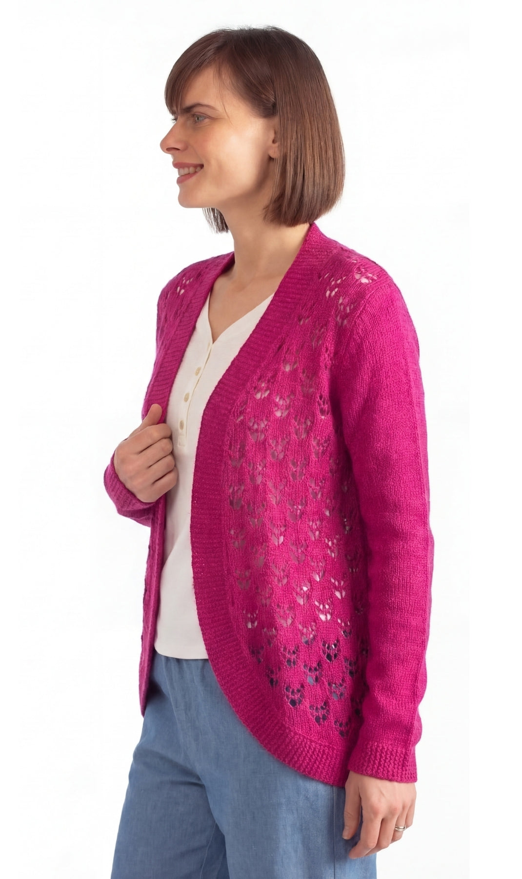 Women's Open Front Pointelle Shrug Curved Hem Knit Cardigan