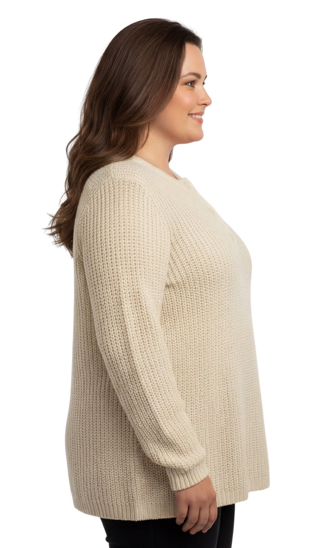 Women's Henley Shaker Knit Sweater Long Sleeve 3-Button