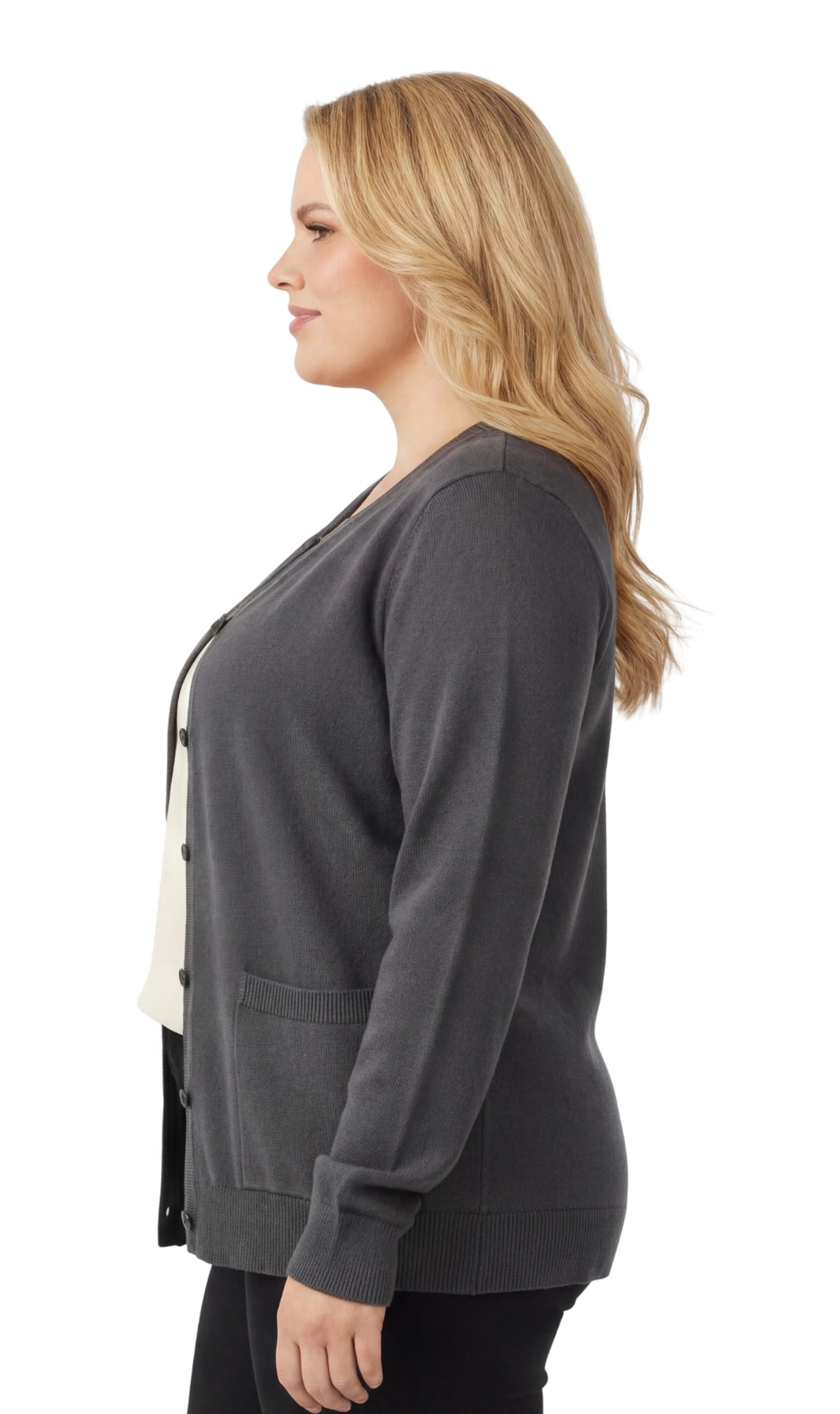 Women's Cotton Blend Button Front Crewneck Cardigan with Pockets