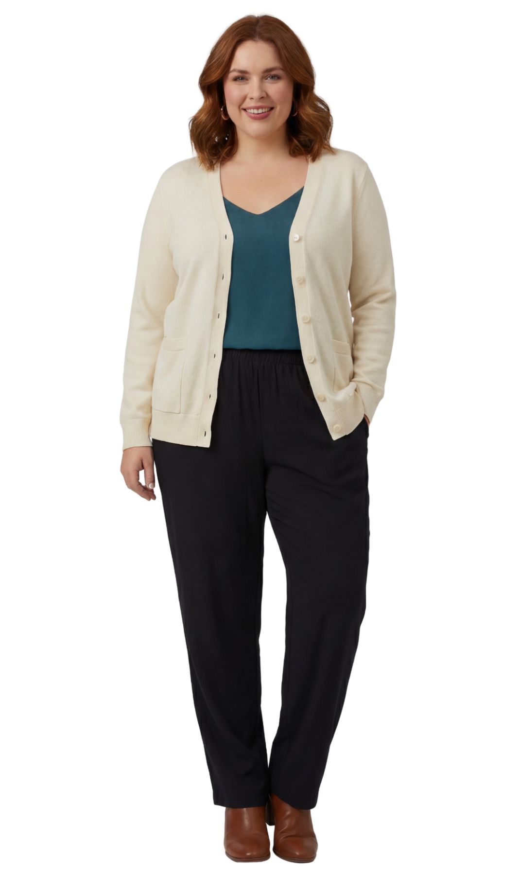 Women's Cotton Blend Button Front Crewneck Cardigan with Pockets