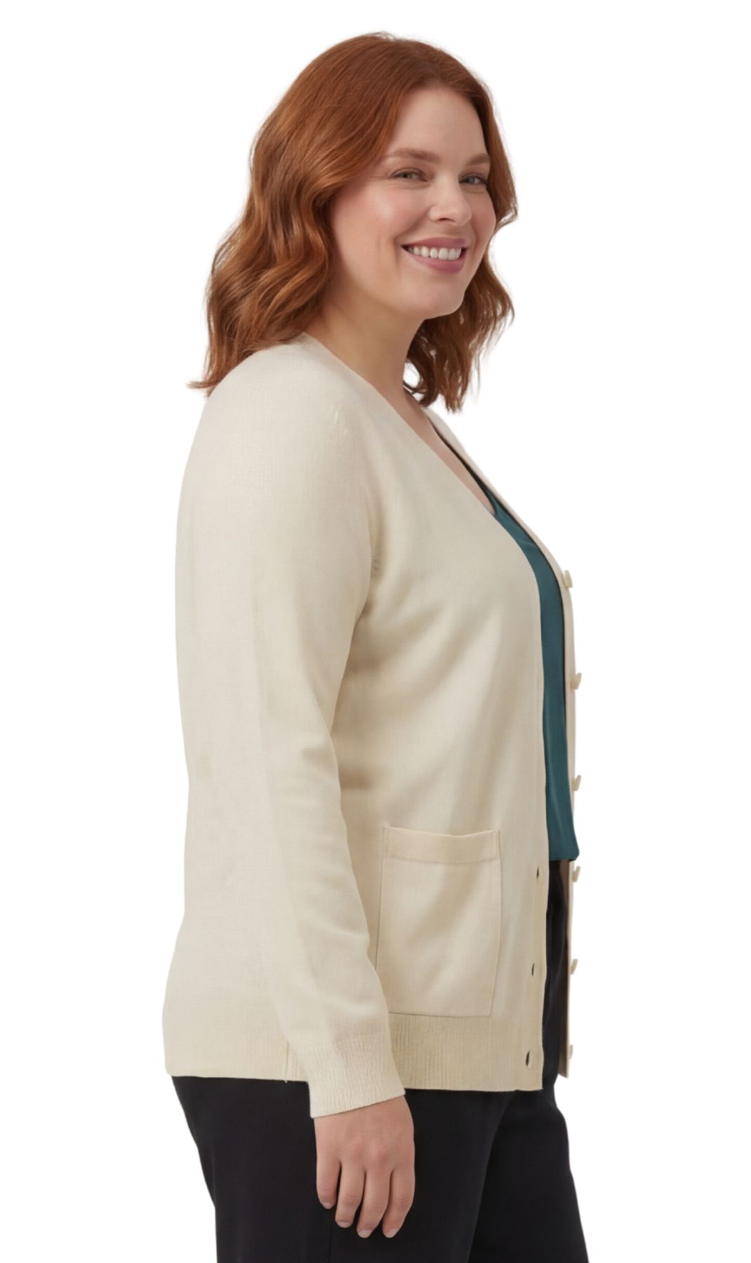 Women's Cotton Blend Button Front Crewneck Cardigan with Pockets
