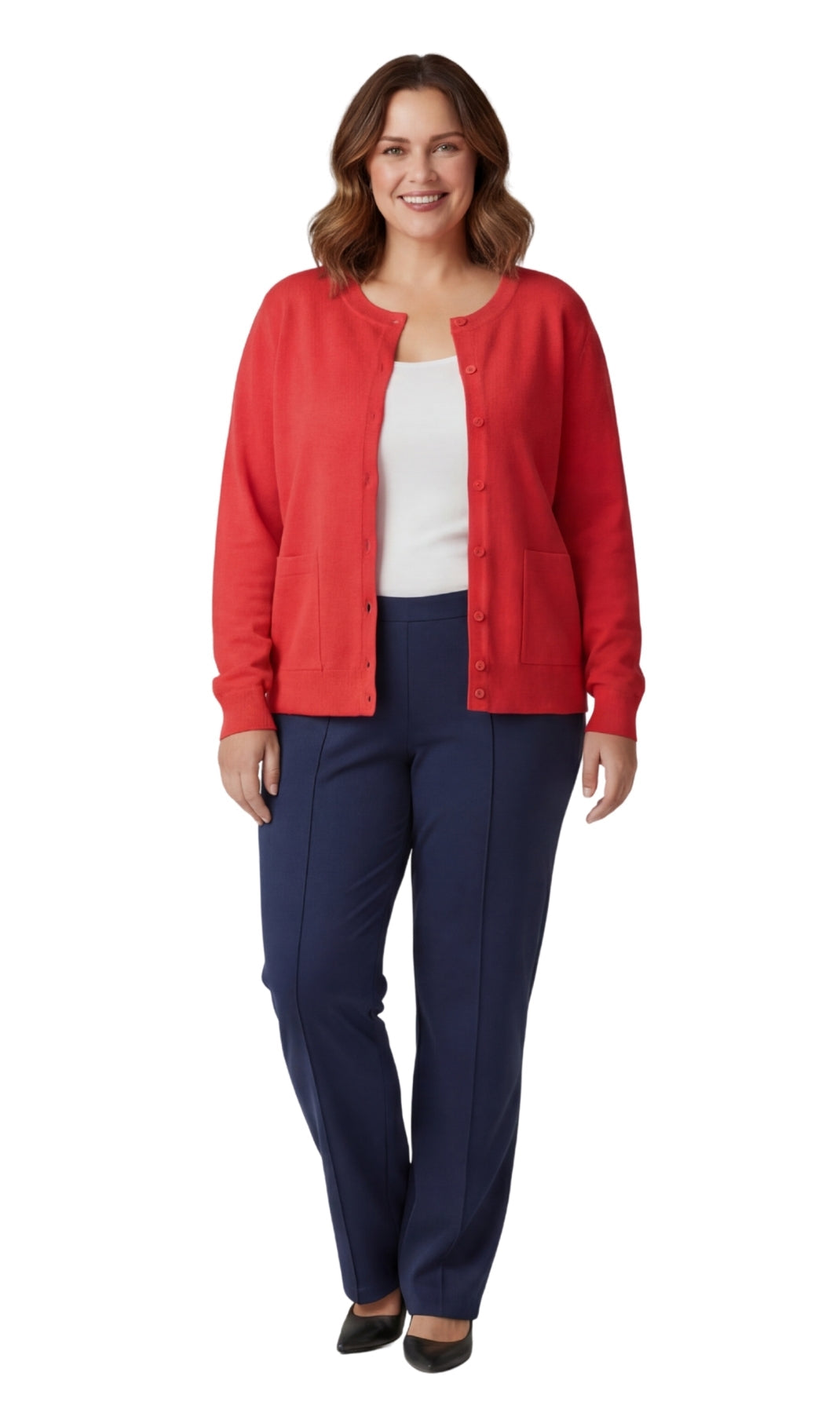 Women's Cotton Blend Button Front Crewneck Cardigan with Pockets