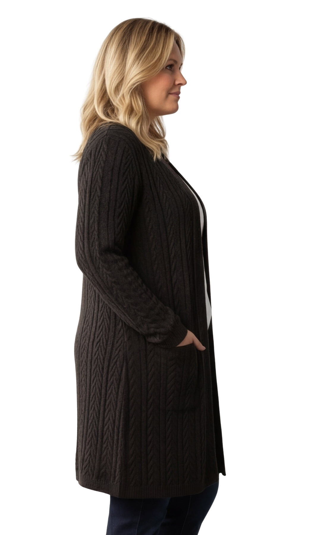 Women's Cable Knit Duster Cardigan Open Front Longline Sweater
