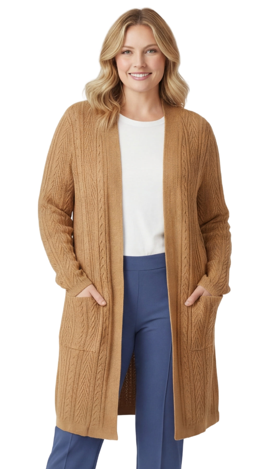 Women's Cable Knit Duster Cardigan Open Front Longline Sweater