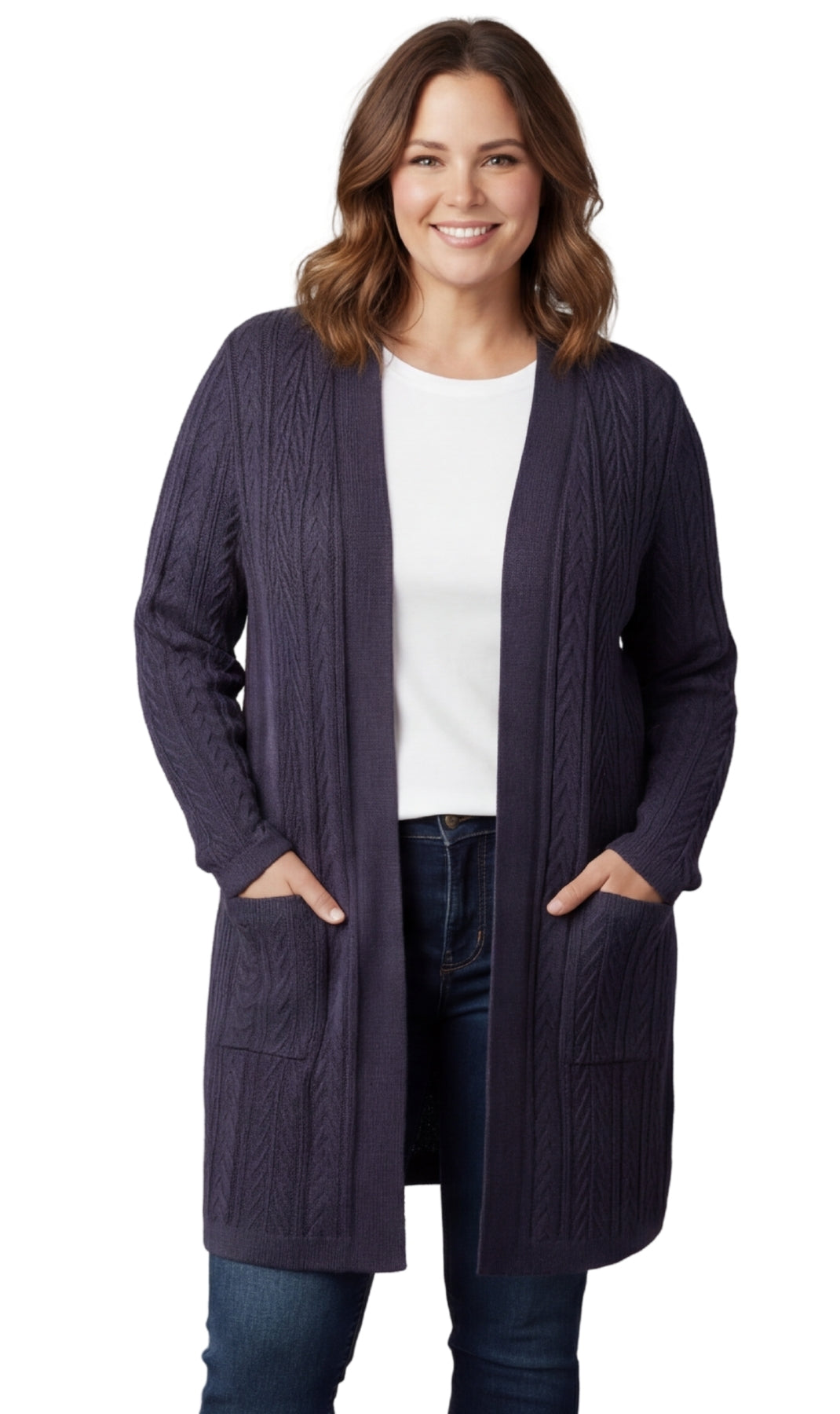 Women's Cable Knit Duster Cardigan Open Front Longline Sweater