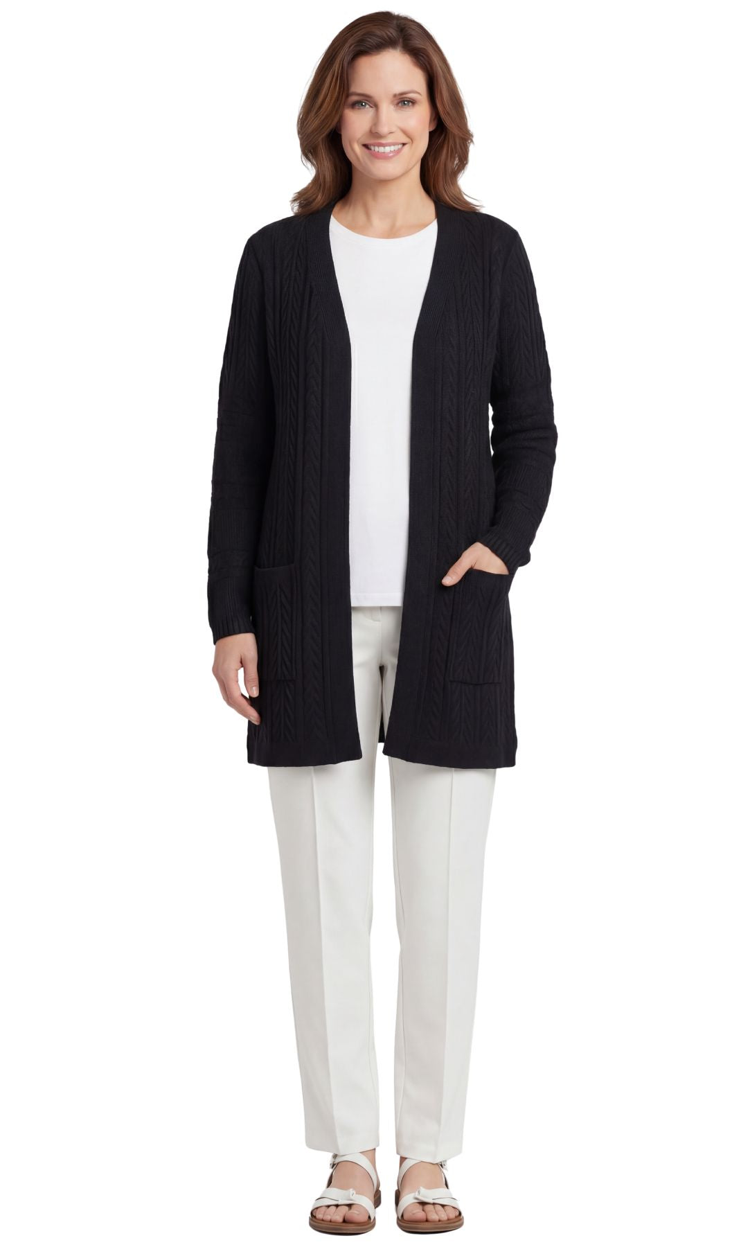 Women's Cable Knit Duster Cardigan Open Front Longline Sweater
