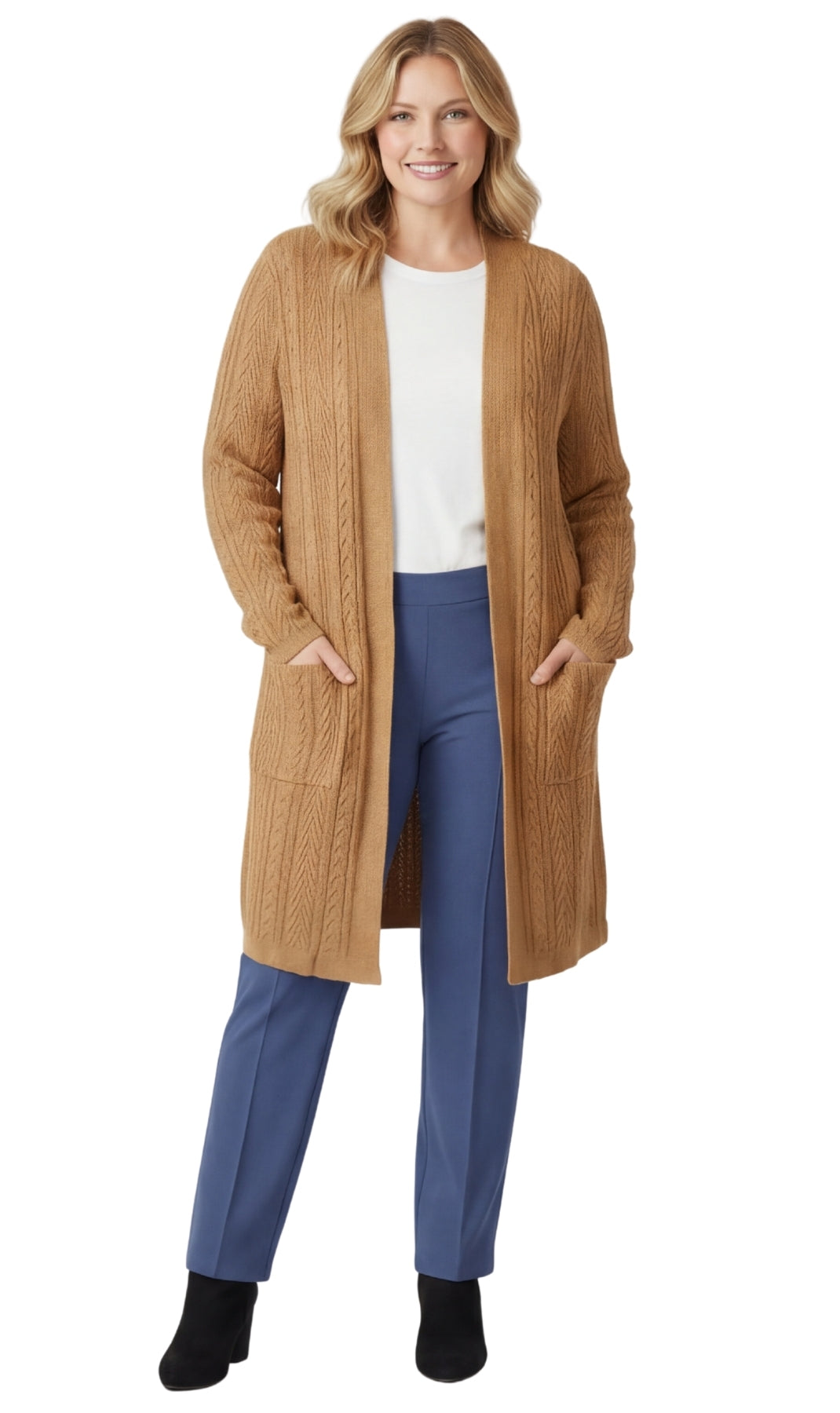 Women's Cable Knit Duster Cardigan Open Front Longline Sweater