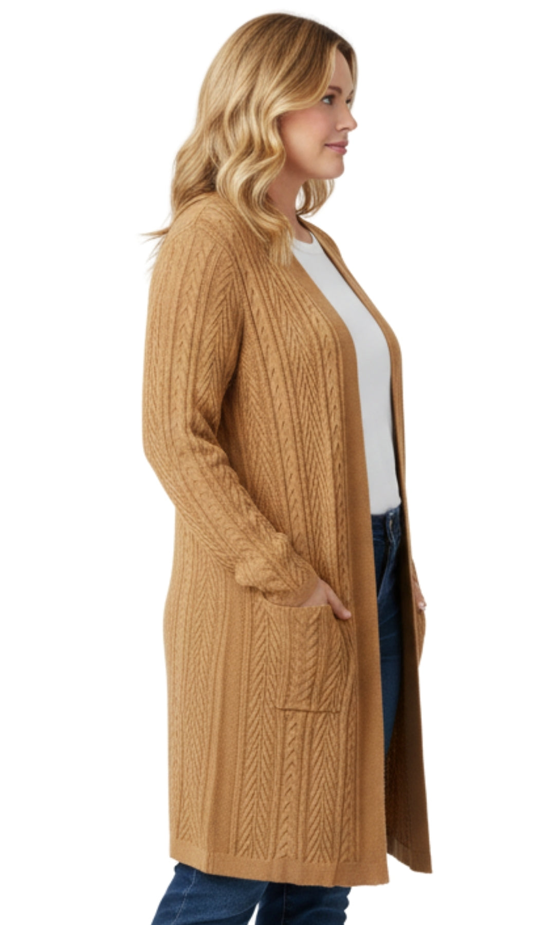 Women's Cable Knit Duster Cardigan Open Front Longline Sweater