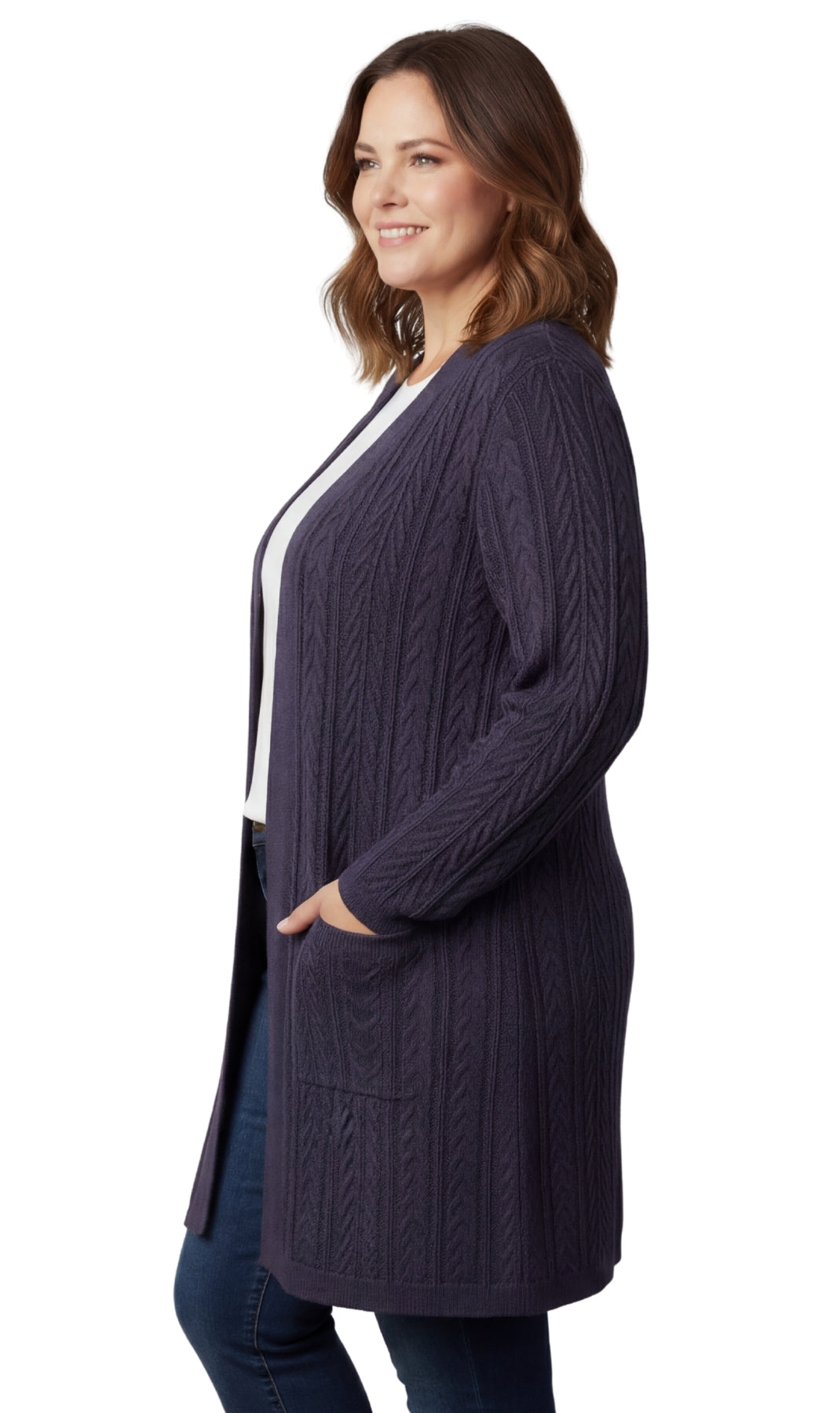 Women's Cable Knit Duster Cardigan Open Front Longline Sweater