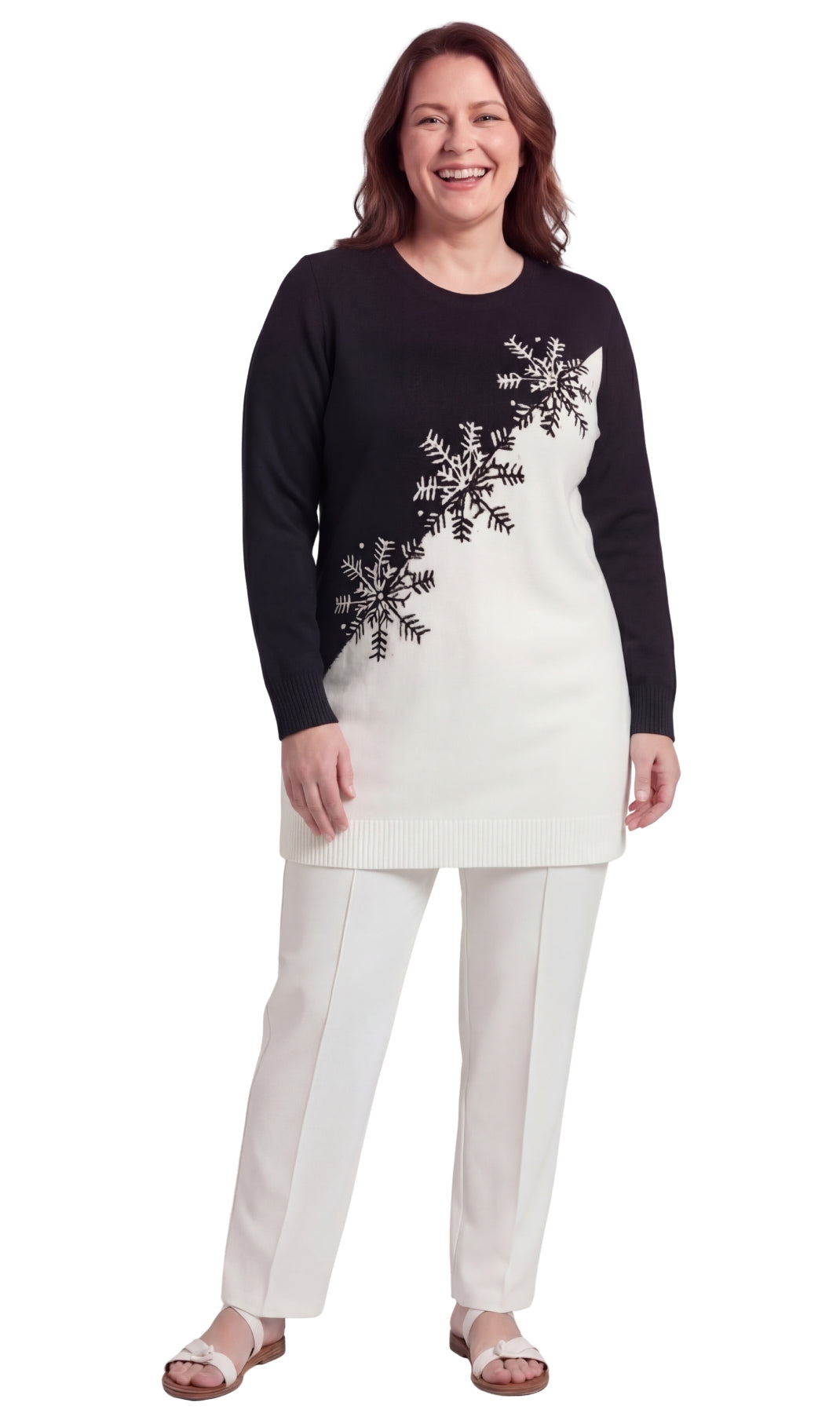 Women's Snowflake Color Block Crewneck Holiday Sweater
