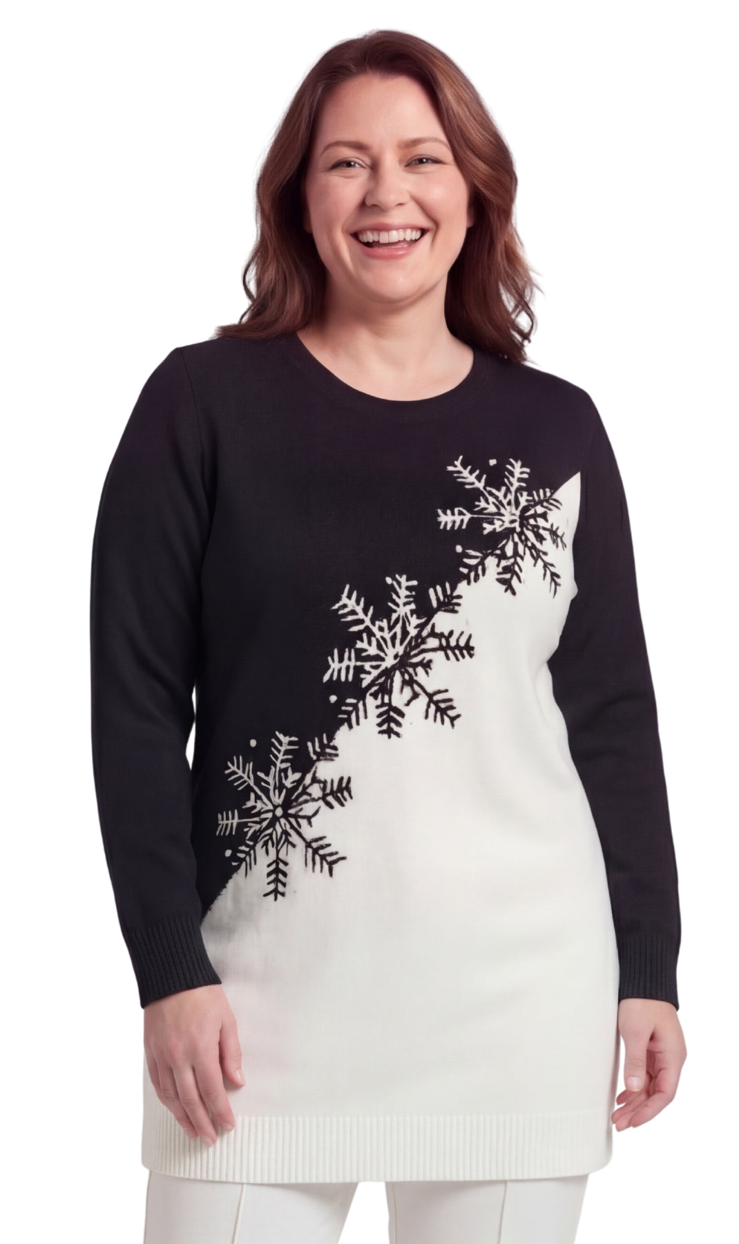 Women's Snowflake Color Block Crewneck Holiday Sweater