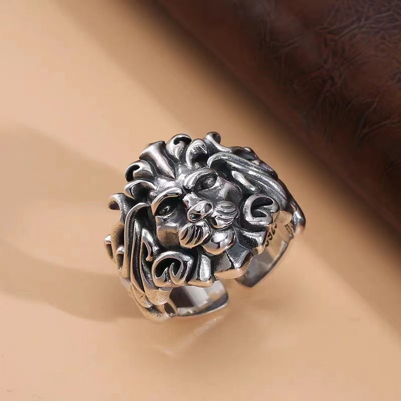 Majestic Lion Silver-Plated Adjustable Mens Ring