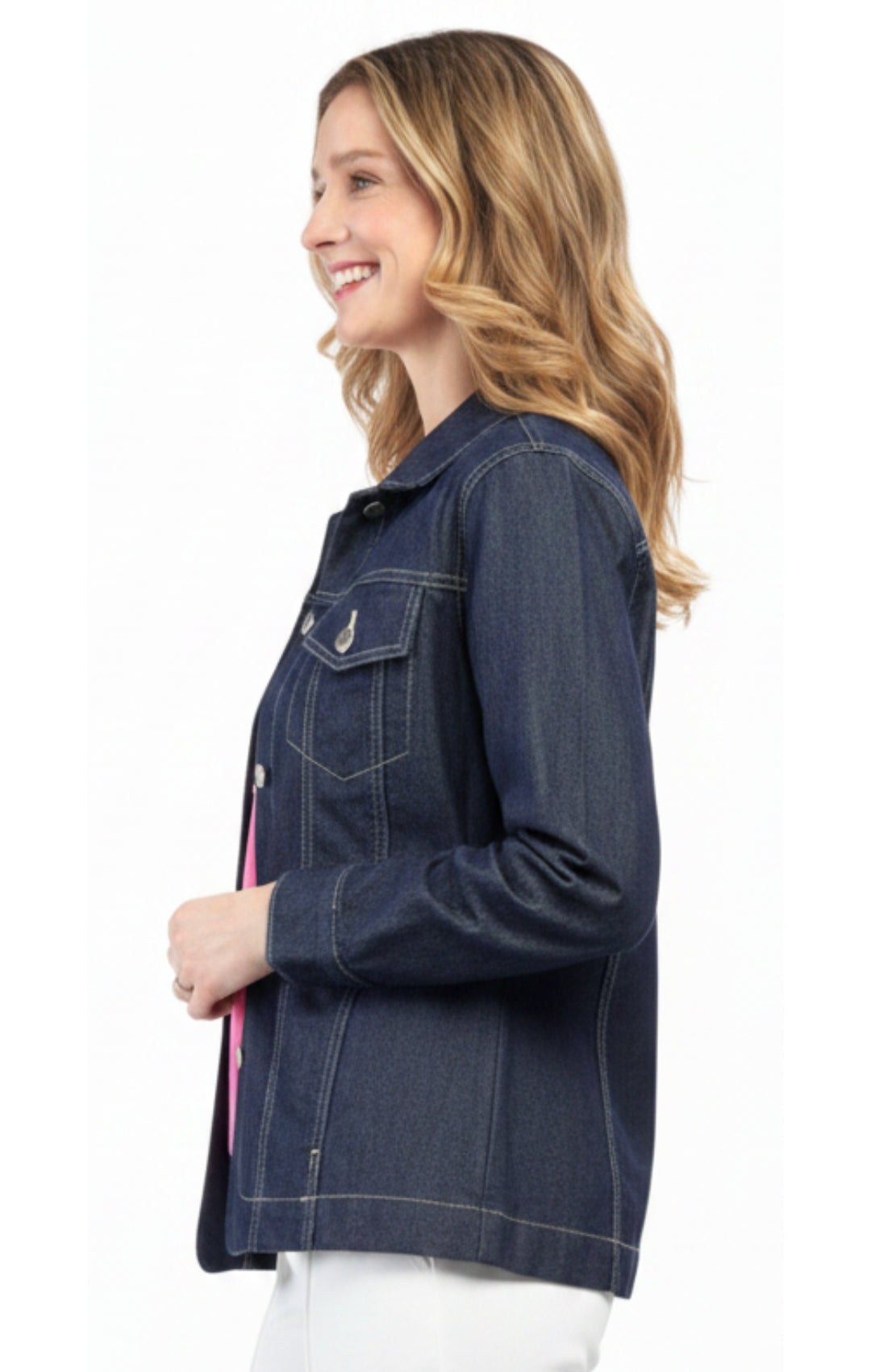 Women's Classic Dark Blue Denim Jacket Button Front Outerwear