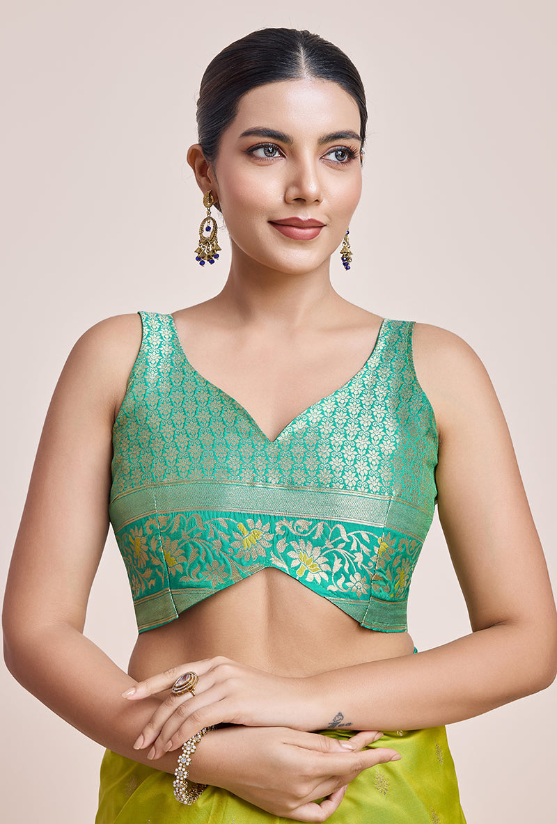 Parrot Green Banarasi Silk Saree with Golden Zari Embellishments