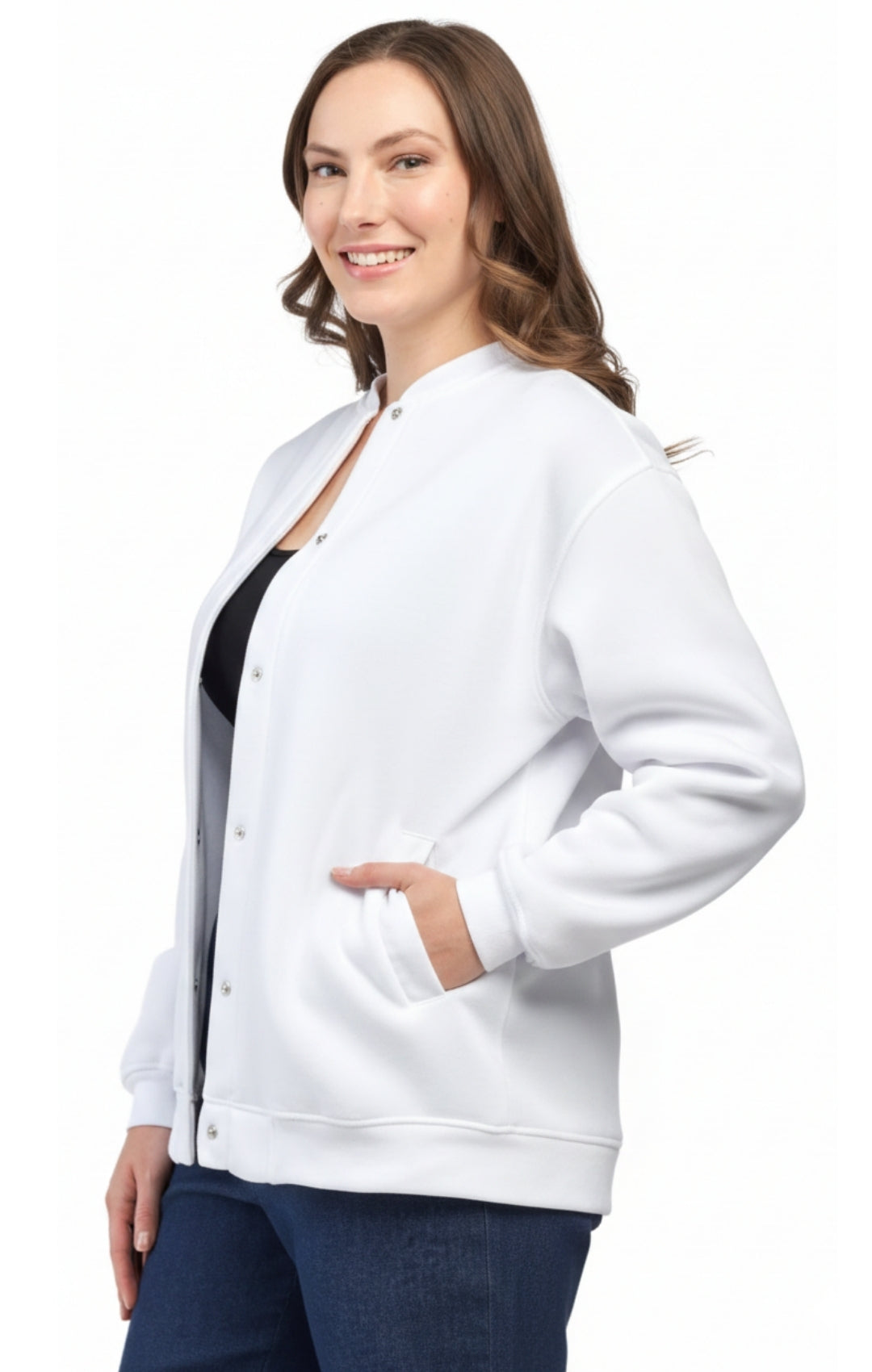 Women's Snap Up Jacket Stand Collar Sporty Layering Jacket