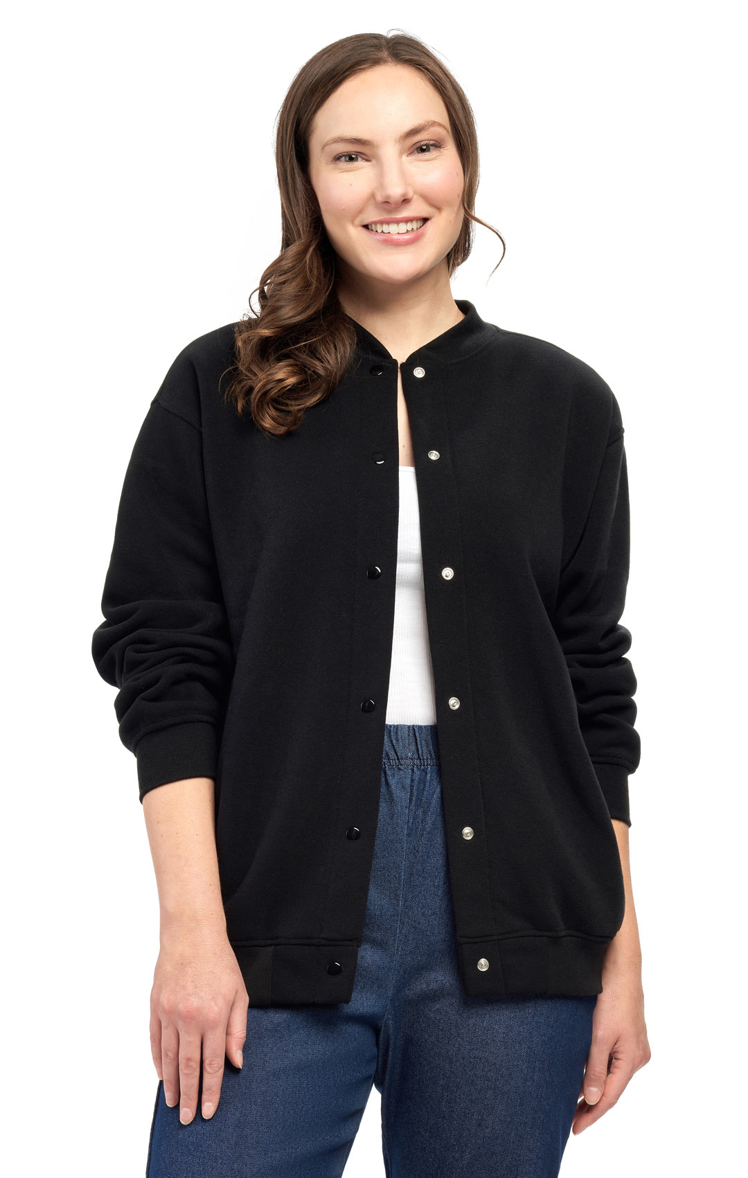 Women's Snap Up Jacket Stand Collar Sporty Layering Jacket