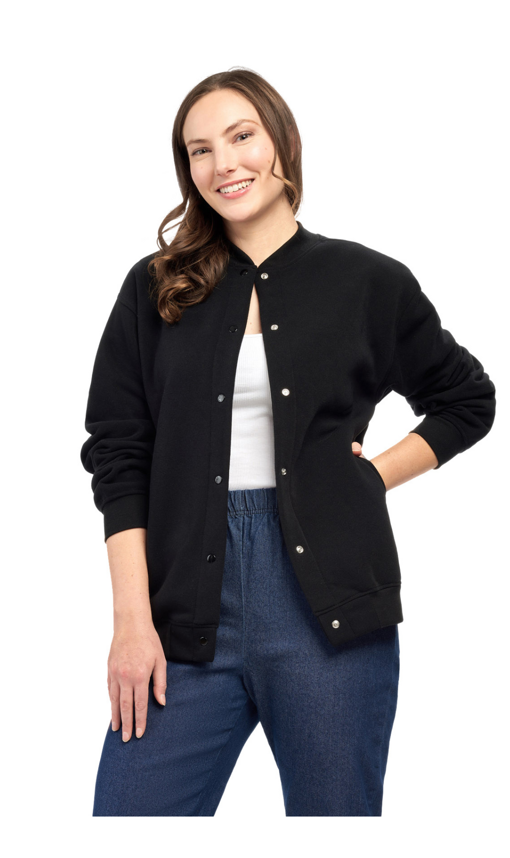 Women's Snap Up Jacket Stand Collar Sporty Layering Jacket