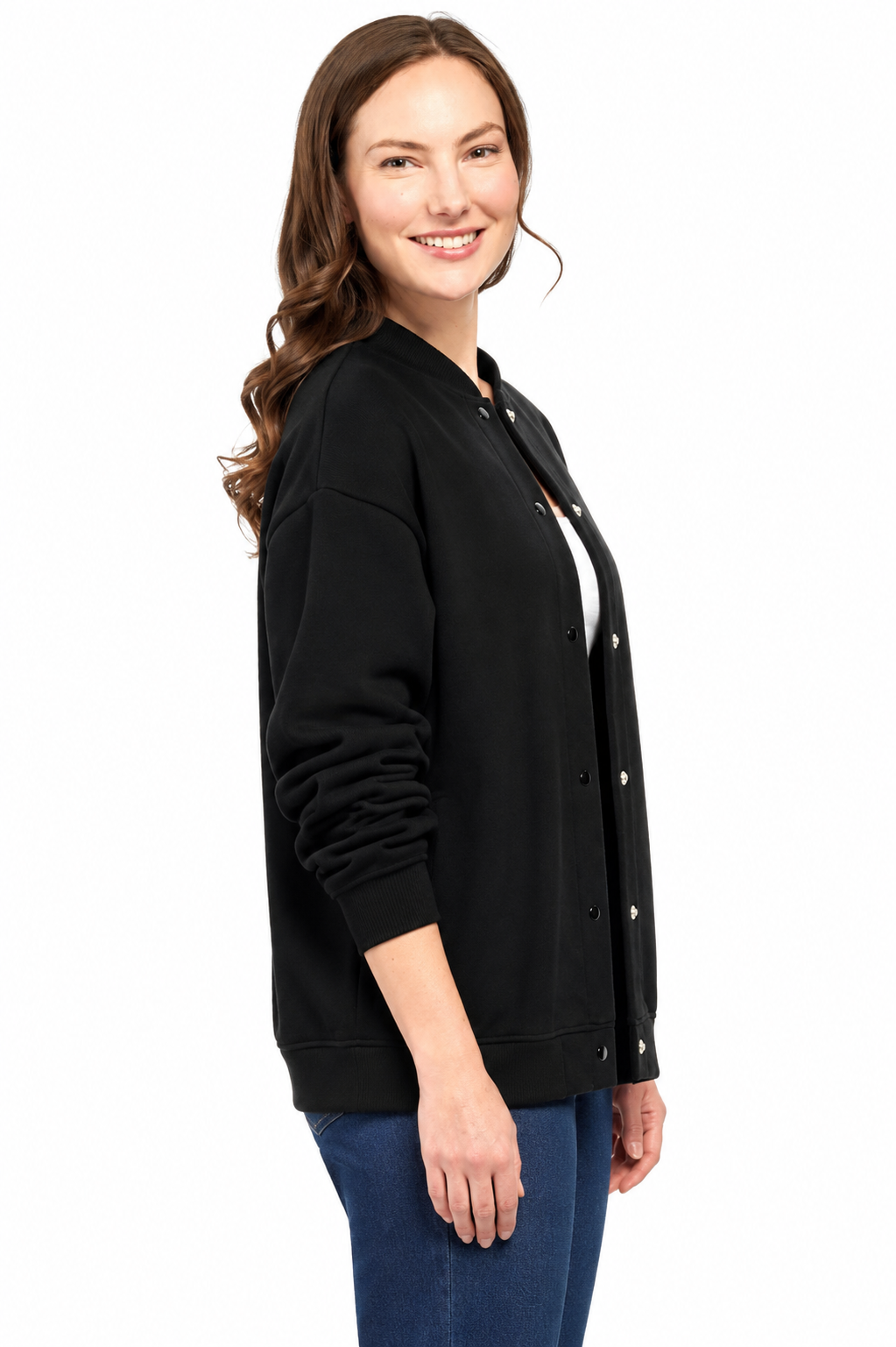 Women's Snap Up Jacket Stand Collar Sporty Layering Jacket