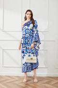 Spring Summer Asymmetric Design Slant Shoulder Print Loose Dress