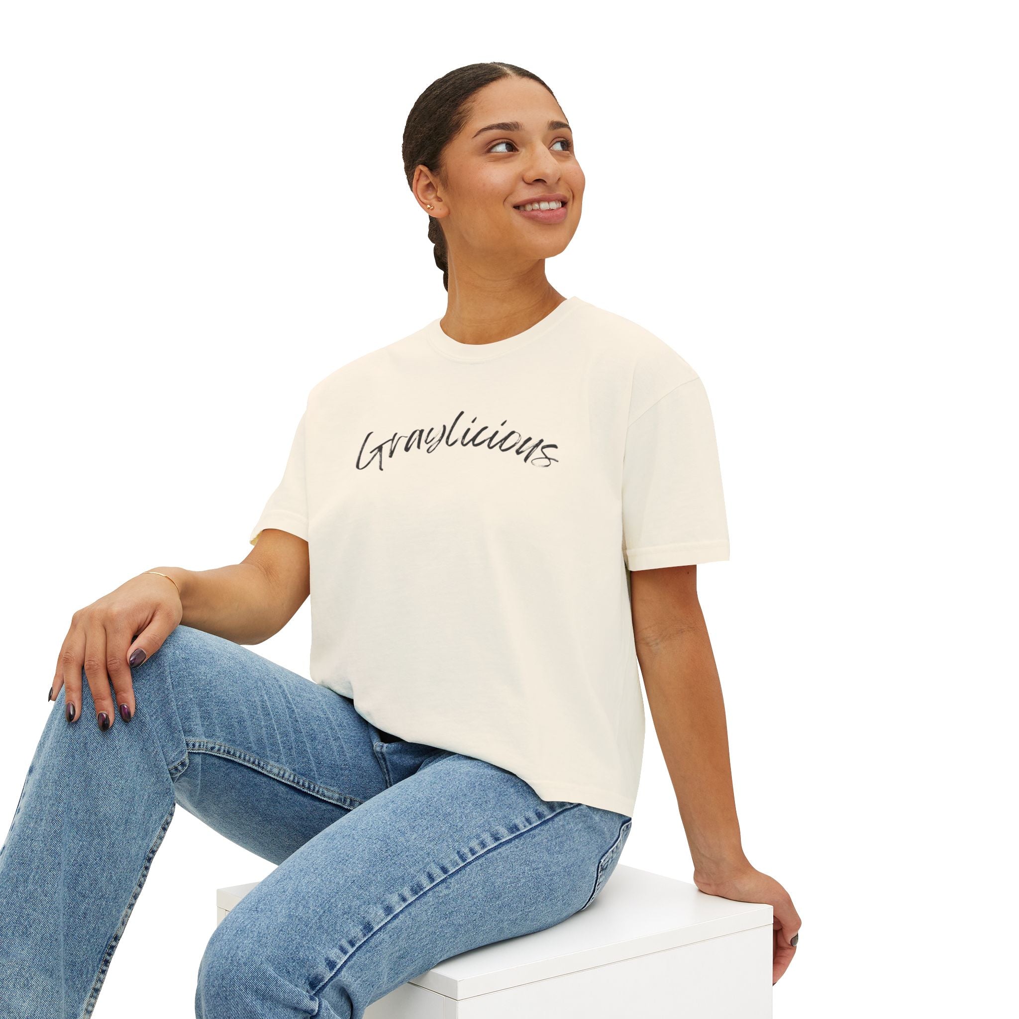 Women's Boxy Cotton Oversized Crewneck Short Sleeve Tee
