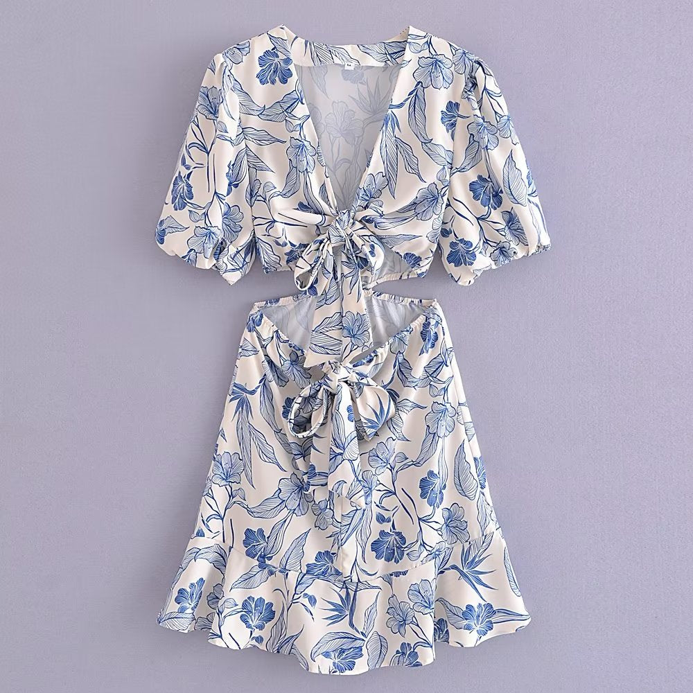 Spring Summer Waist Hollow Out Cutout Dress