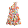 Women Clothing Laminated Decoration Shoulder Lace up One Shoulder Dress Short