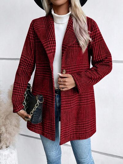 Women's Plaid Collared Button-Down Jacket Lightweight Shacket