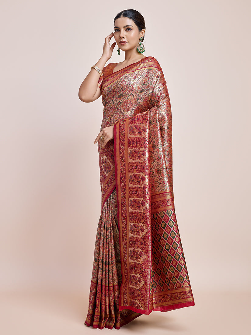Maroon Dharmavaram Silk Saree with Rich Gold and Silver Zari