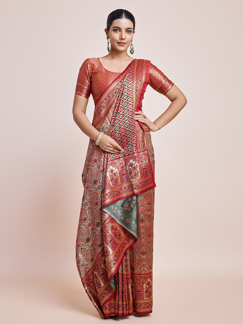 Maroon Dharmavaram Silk Saree with Rich Gold and Silver Zari