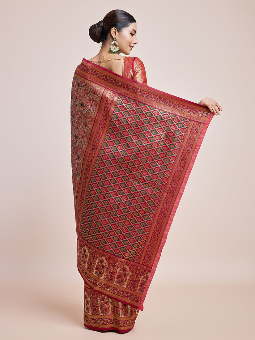Maroon Dharmavaram Silk Saree with Rich Gold and Silver Zari