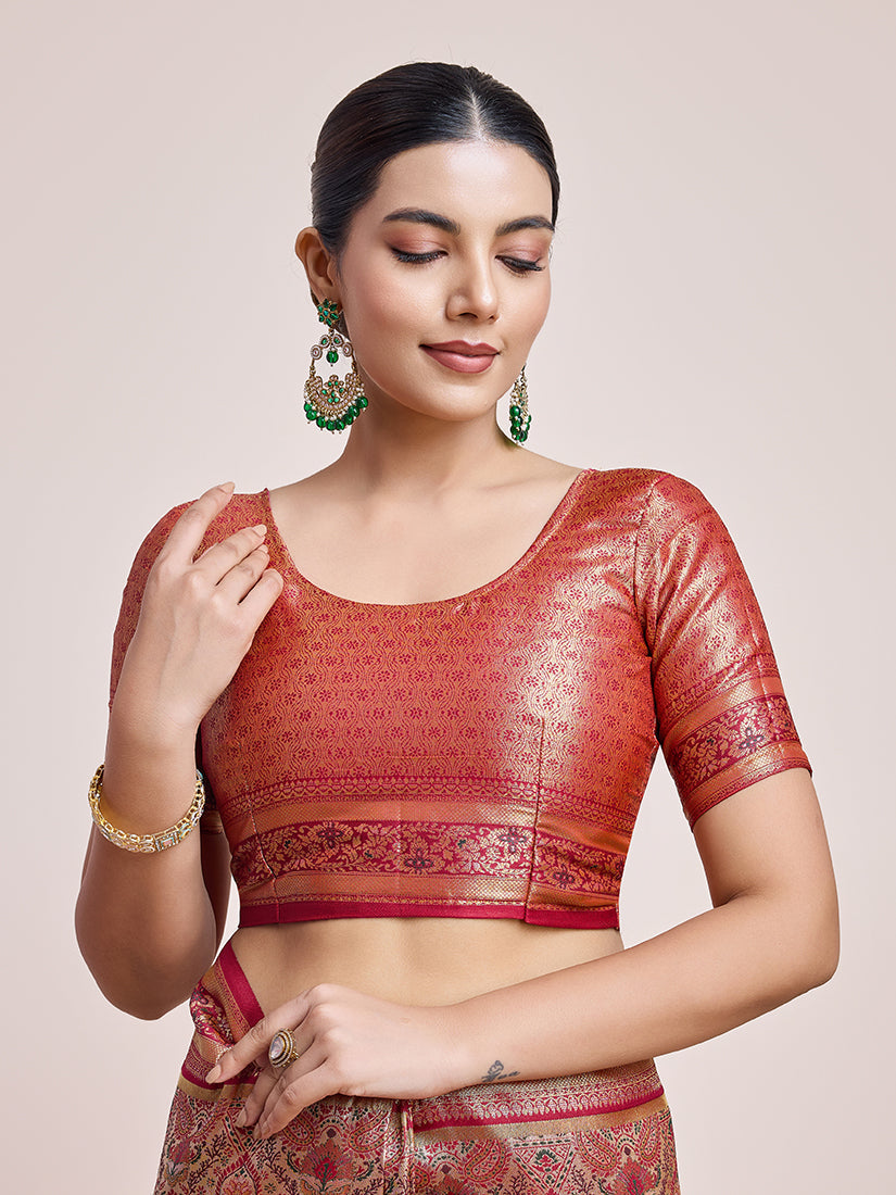Maroon Dharmavaram Silk Saree with Rich Gold and Silver Zari