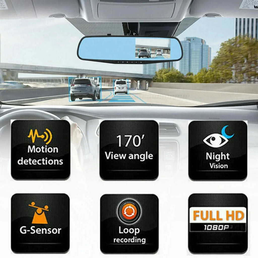 1080P HD Rearview Mirror Car DVR Dual Dash Cam Camera Front Rear Video Recorder