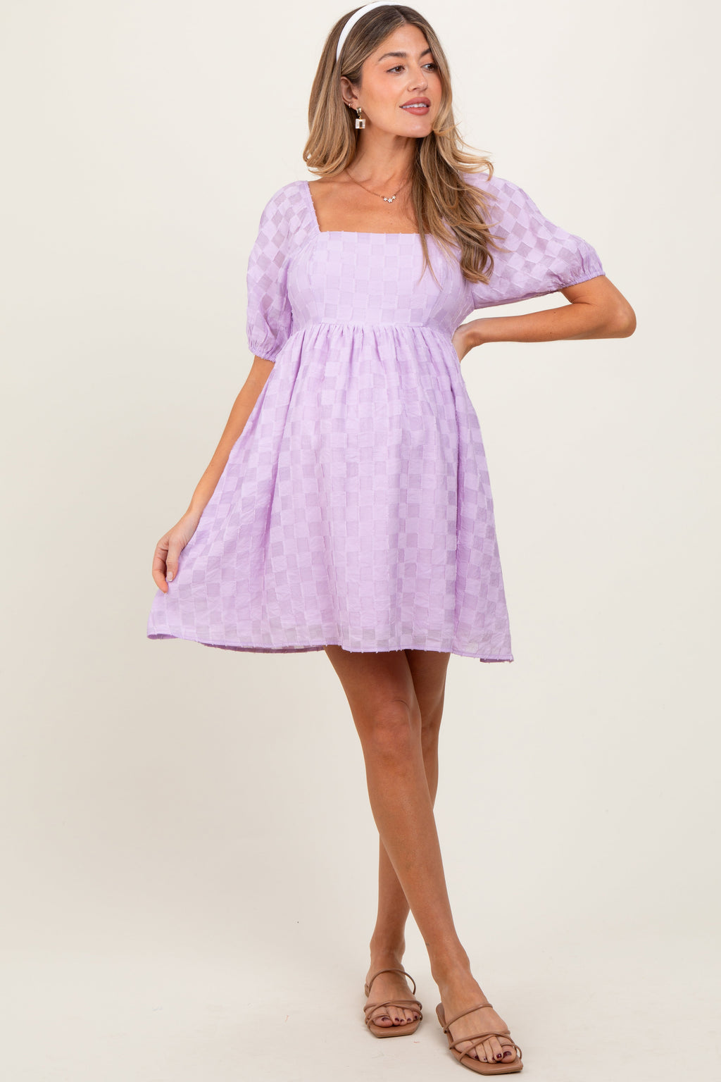 Lavender Smocked Back Textured Babydoll Maternity Mini Dress