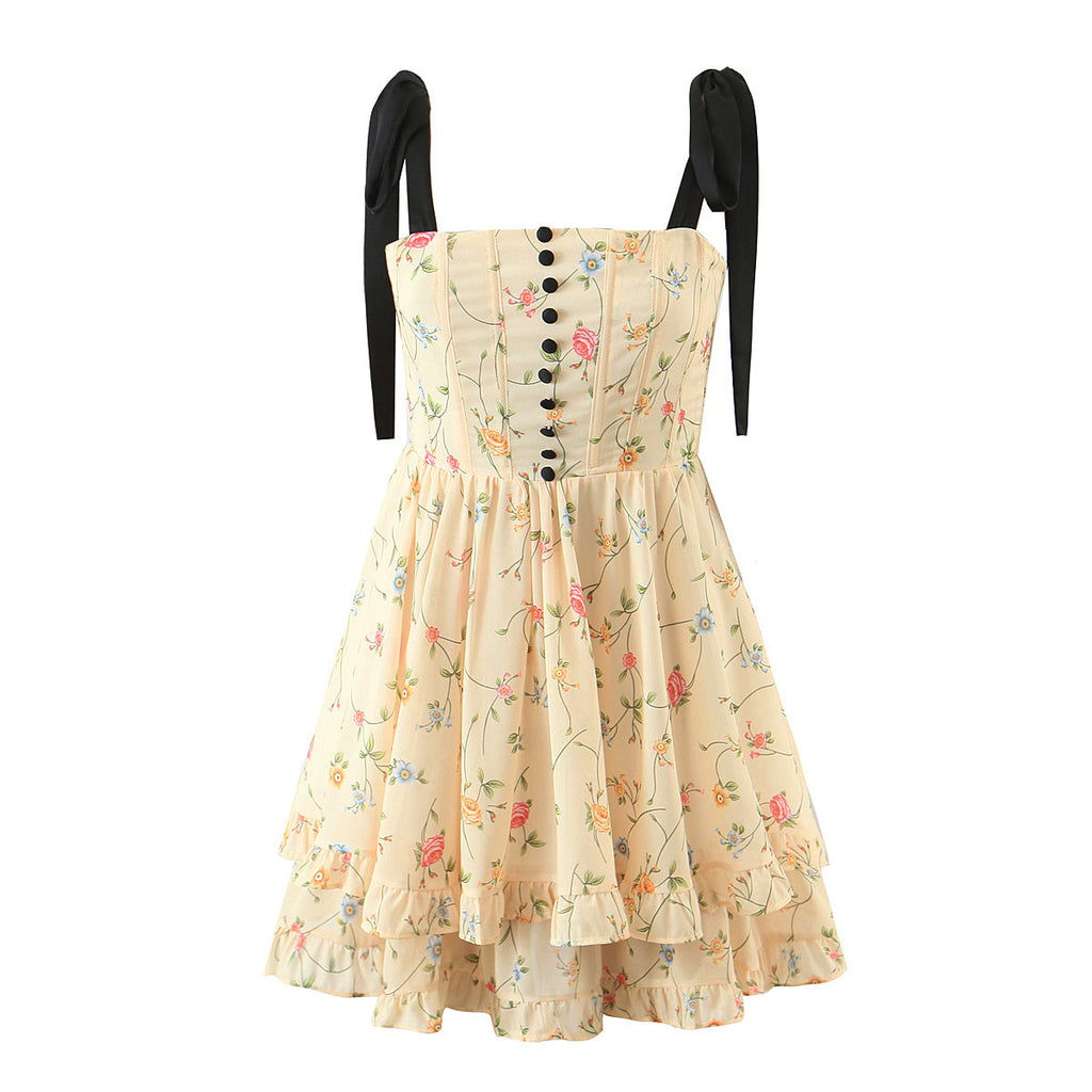 Spring Summer Women Clothing Color Vacation Fresh Sexy Sexy Strap Dress Crisscross