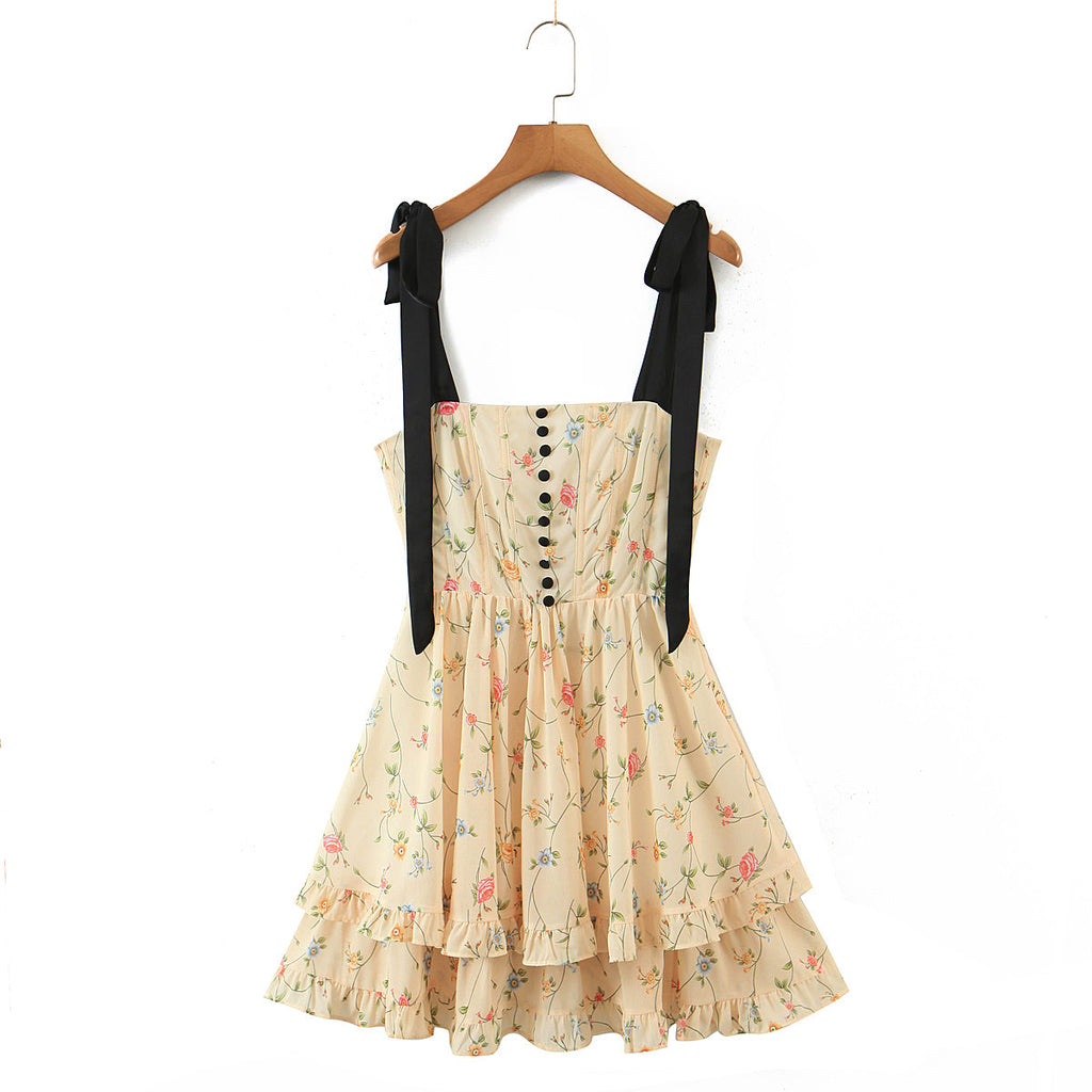 Spring Summer Women Clothing Color Vacation Fresh Sexy Sexy Strap Dress Crisscross