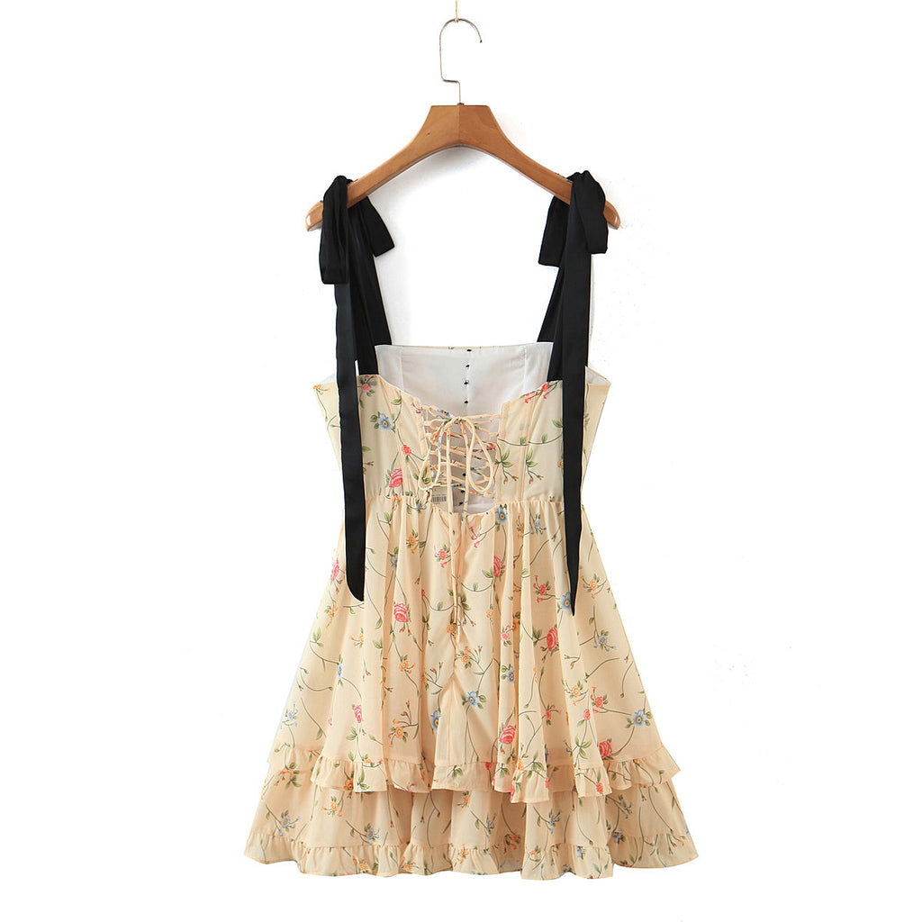 Spring Summer Women Clothing Color Vacation Fresh Sexy Sexy Strap Dress Crisscross
