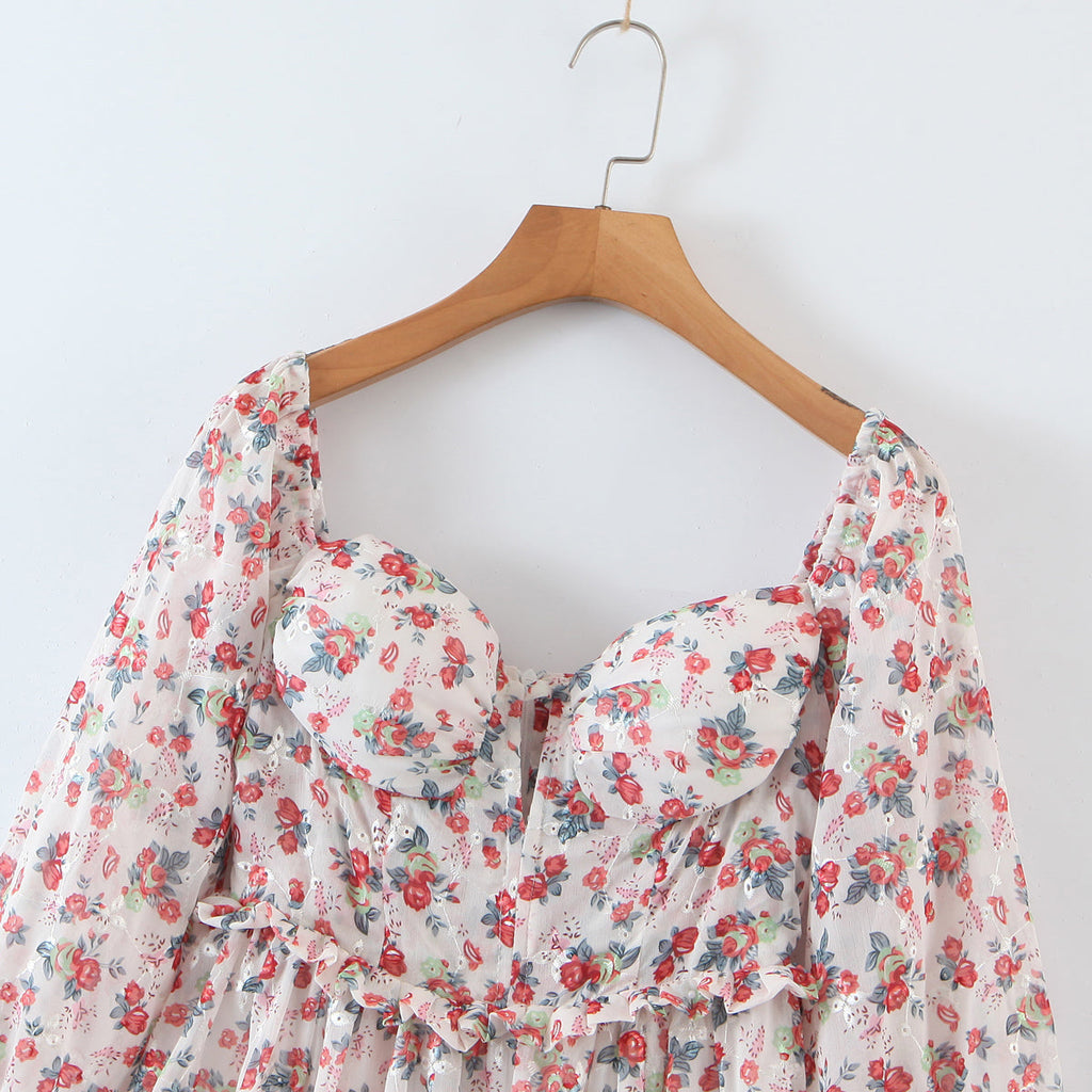 Women off Neck Large Swing Side Split Dress Summer Holiday Embroidery Floral