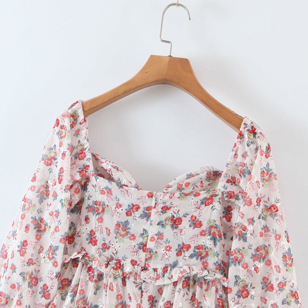 Women off Neck Large Swing Side Split Dress Summer Holiday Embroidery Floral
