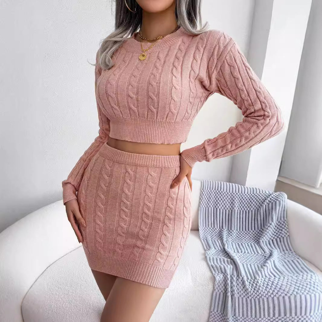 Women's Cable Knit Crop Sweater and Mini Skirt Set - Image 3
