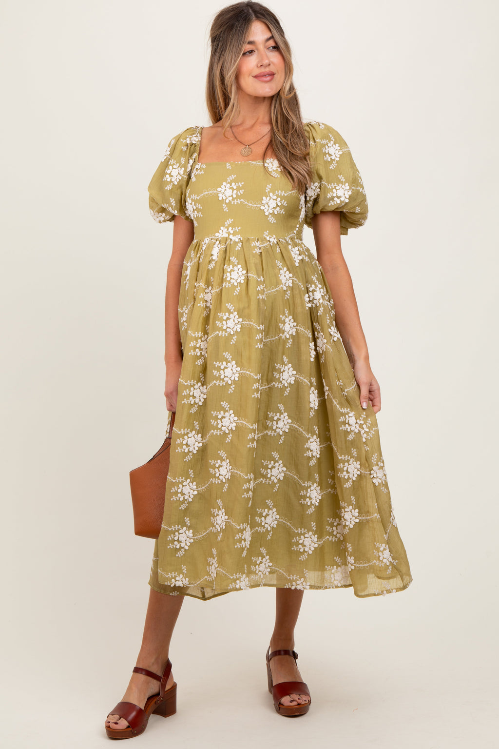 Olive Textured Maternity Midi Dress