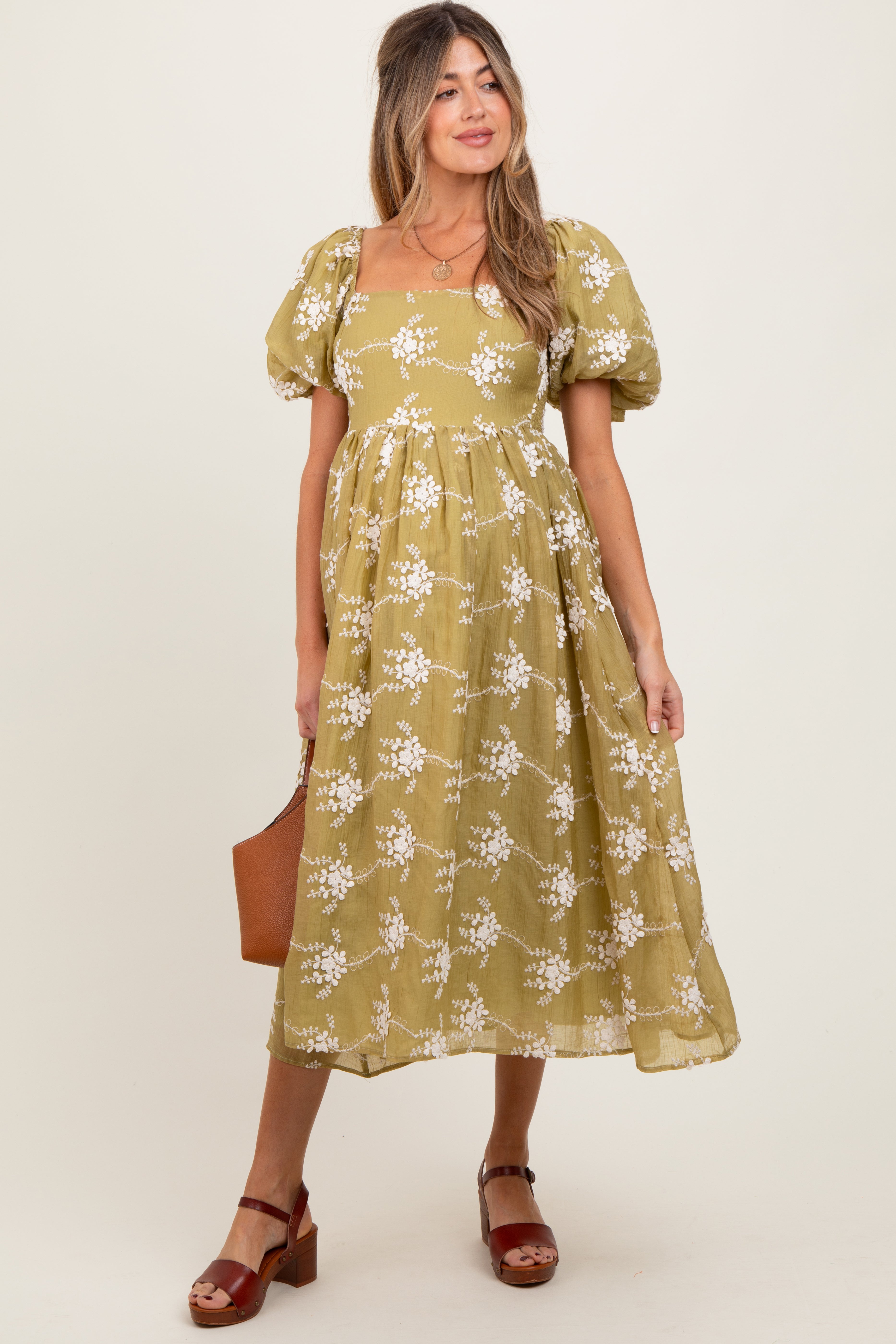 Olive Textured Maternity Midi Dress