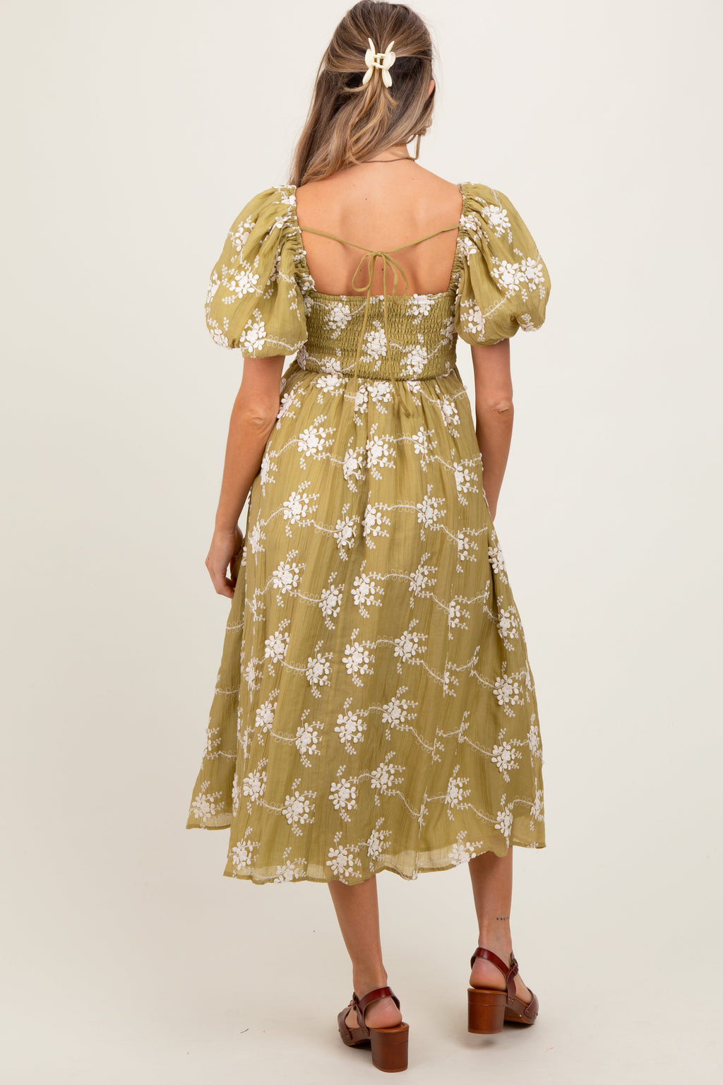 Olive Textured Maternity Midi Dress