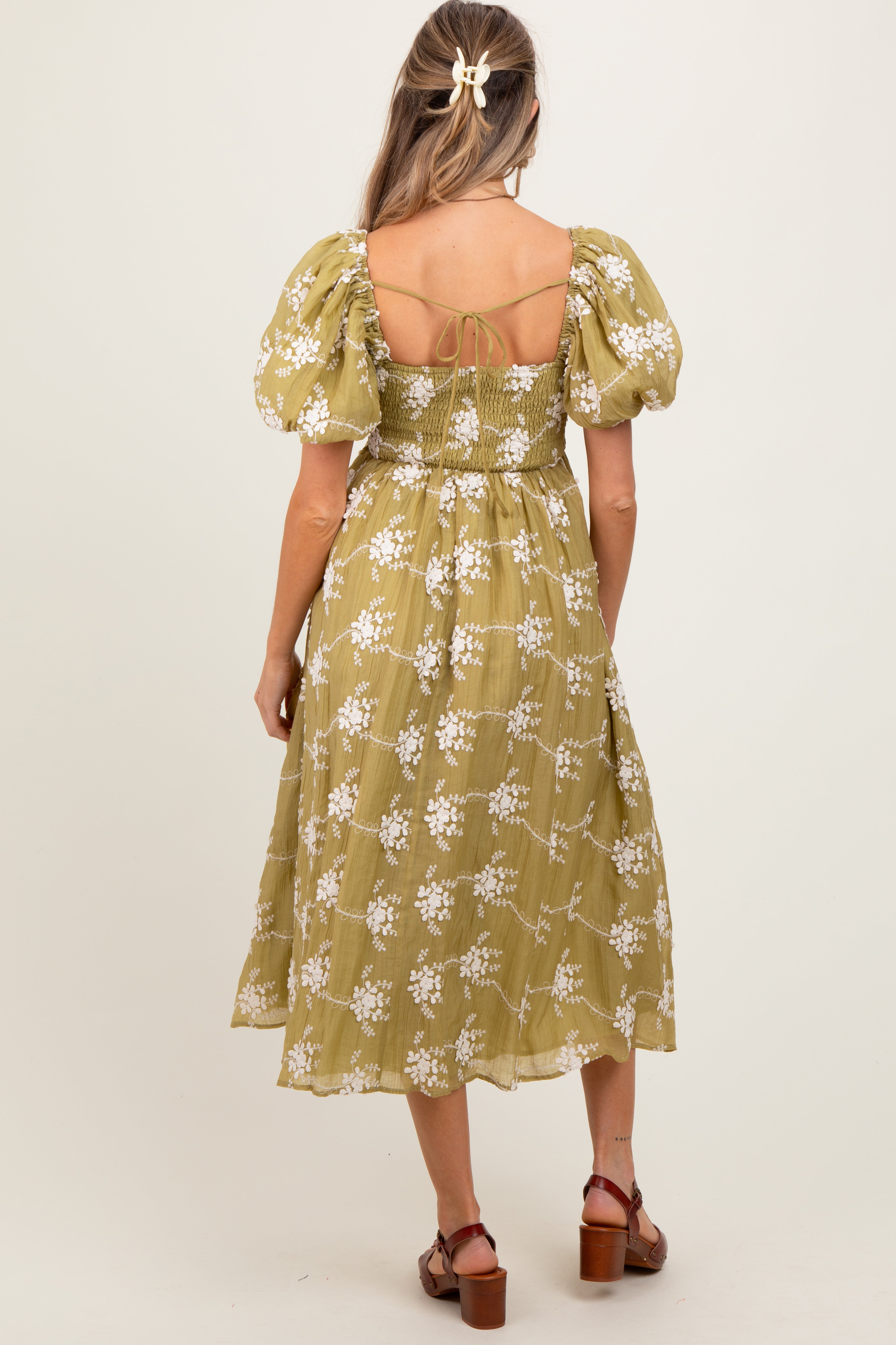 Olive Textured Maternity Midi Dress