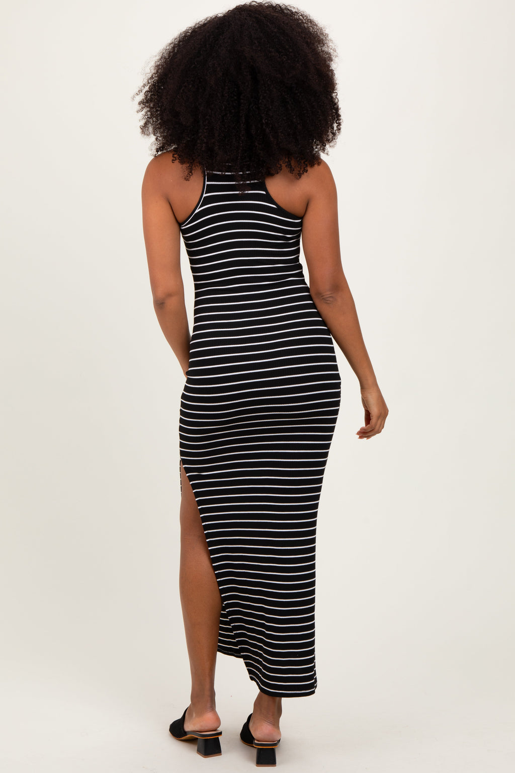 Black Ivory Striped Side Slit Maxi Dress