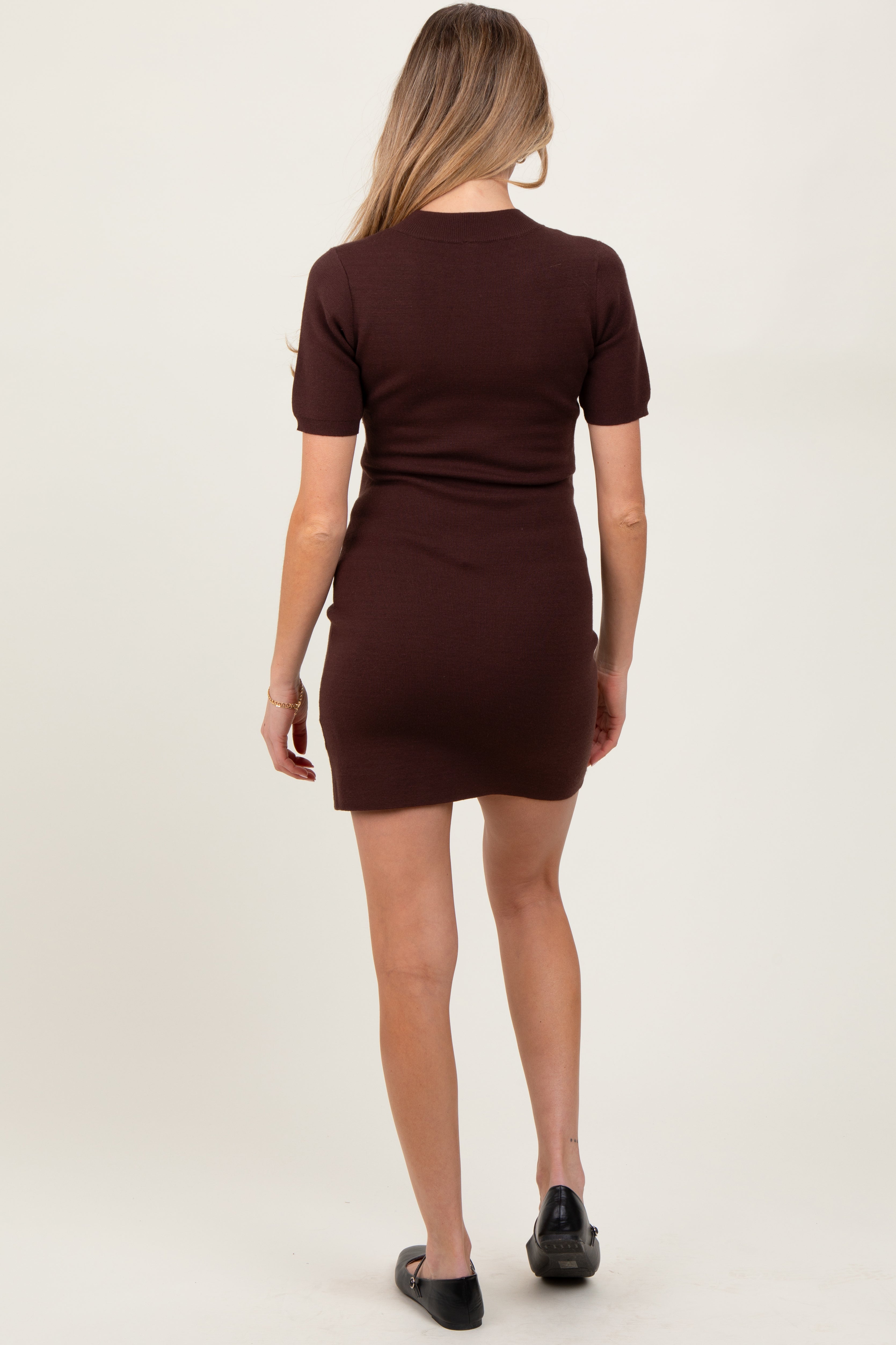 Brown Knit Short Sleeve Mini Maternity Dress