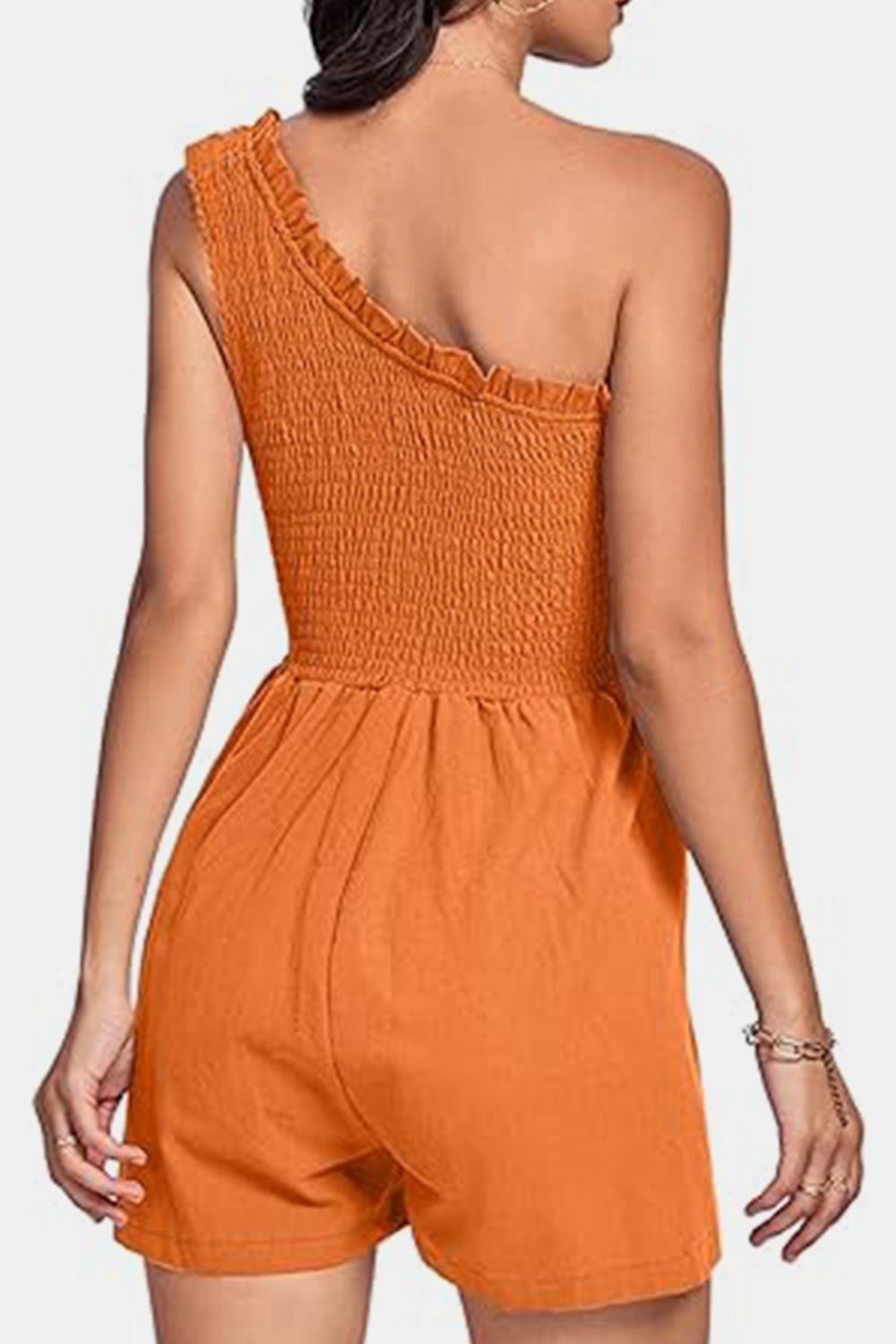 Smocked Single Shoulder Rayon Romper | Chic One-Piece