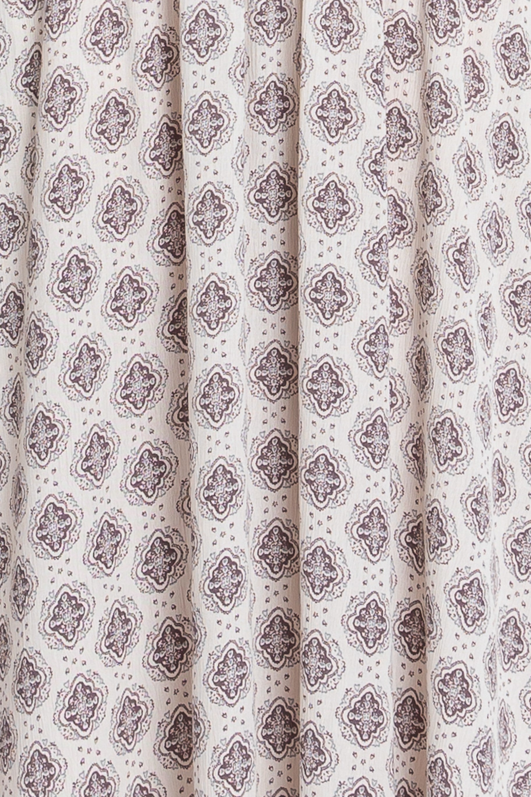 Grey Damask Print Smocked Waistband Midi Skirt
